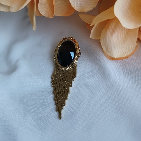 Vintage 80's Black and Gold Tassel Brooch - Picture 6 of 8